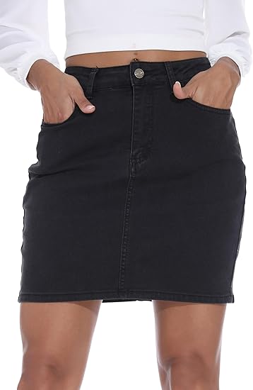 Womens Mini Denim Skirt-Casual Stretch Slim Fit High Waisted Jean Skirts
